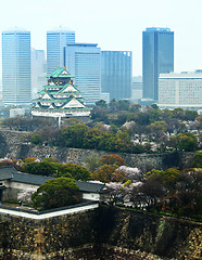 Image showing Osaka castle with modern building background