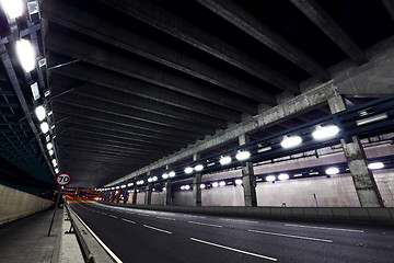 Image showing Empty tunnel at night