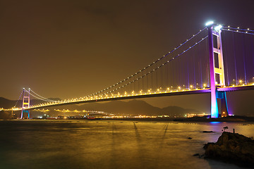 Image showing Suspension bridge in Hong Kong at night