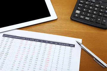 Image showing Data analysis with tablet and calculator