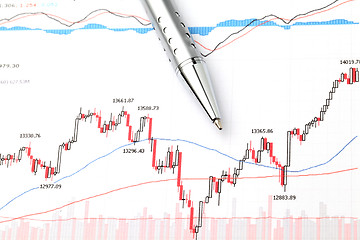 Image showing Stock market graph and pen