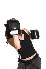 Image showing woman wearing karate gloves