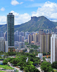 Image showing Kowloon side with moutain lion rock in Hong Kong