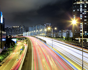 Image showing Highway in downtown at night