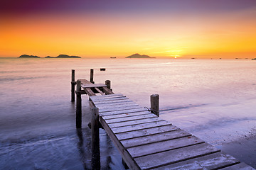 Image showing Wooden bridge with seascape