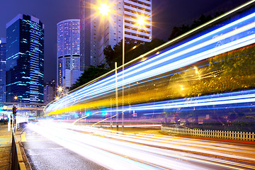 Image showing Hong Kong city with traffic trail