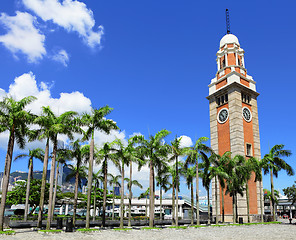 Image showing Clock tower in Hong Kong with clear blue sky