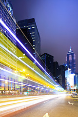 Image showing Fast moving car light in Hong Kong at night