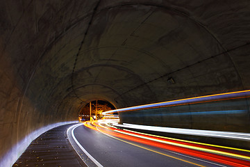 Image showing Traffic trail in tunnel