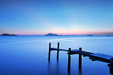 Image showing Wooden pier with sunset