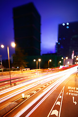 Image showing Busy traffic car light on roadway