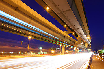 Image showing Elevated freeway with traffic trail 