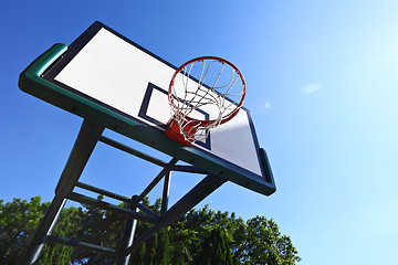 Image showing Basketball hoop with clear blue sky