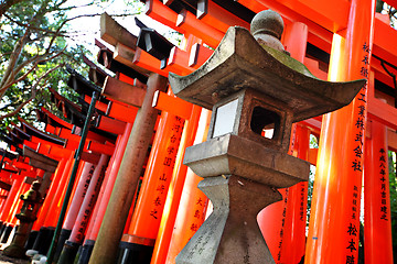 Image showing Stone lantern with torii