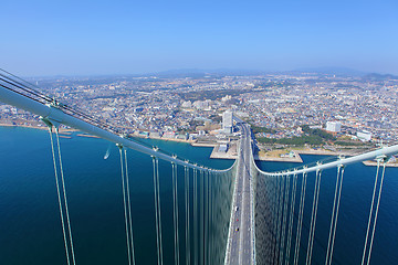 Image showing Akashi Kaikyo bridge viewing Kobe from top 