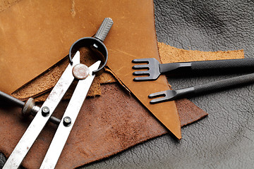 Image showing Homemade leathercraft equipment