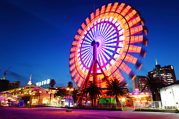 Image showing Ferris wheel at night