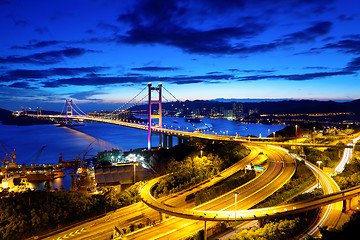 Image showing Bridge in Hong Kong at night