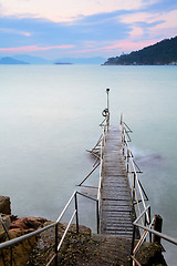 Image showing Wooden bridge to seascape