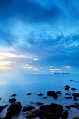 Image showing Seascape and sunset