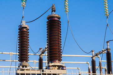 Image showing High-voltage insulators on transformer substation