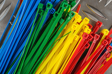 Image showing Set colored cable ties, close up