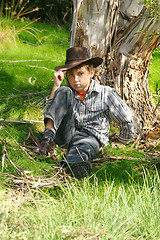 Image showing Outback boy in rugged bushland