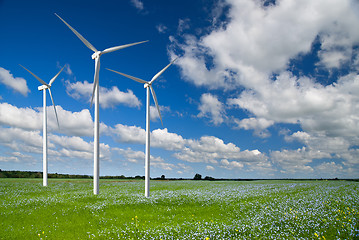 Image showing Wind generator turbine on spring landscape