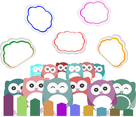 Image showing happy owl family with speech bubble