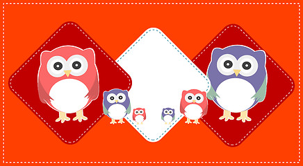 Image showing cute owls couple with baby owl, owl family, baby card