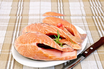 Image showing Trout in plate with rosemary on napkin