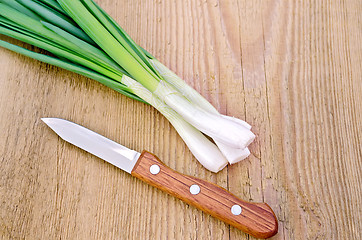 Image showing Chives with knife on board