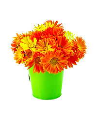 Image showing Calendula yellow and orange bouquet in a bucket