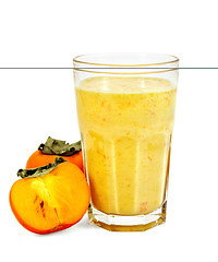 Image showing Milkshake with persimmons in a glass