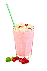 Image showing Milkshake with cranberries and cream