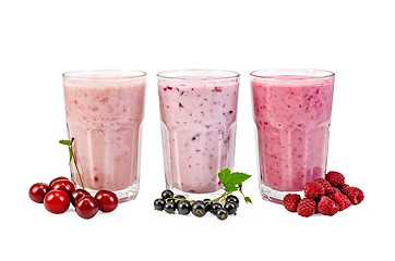 Image showing Milkshakes with berries in glasses