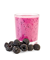 Image showing Milk cocktail with blackberries in glass