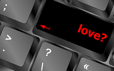 Image showing love with question sign red button word on black keyboard