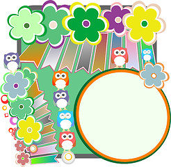 Image showing birthday party elements with cute owls and birds