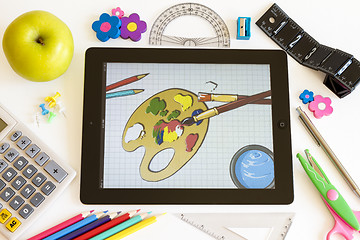 Image showing Paint on Ipad 3 with school accesories