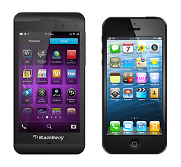 Image showing BlackBerry Z10 and iPhone 5 with iSO