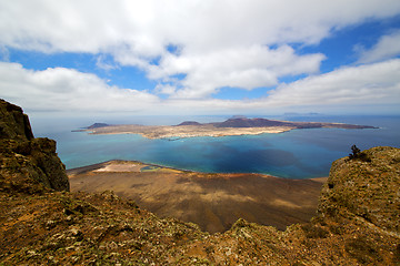 Image showing  del rio harbor rock   yacht water  in lanzarote spain graciosa 