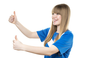 Image showing Girl thumbs up