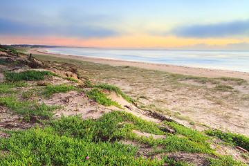 Image showing Foggy Beach Sunrise