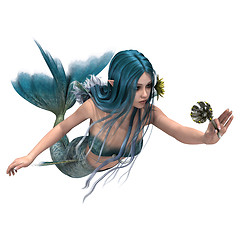 Image showing Blue Mermaid holding Sea Lily