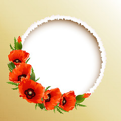 Image showing Red poppies floral round frame, vector