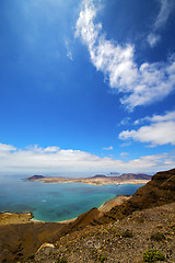 Image showing spain miramar harbor rock stone  yacht water  in lanzarote  grac