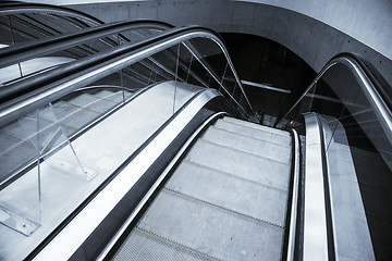 Image showing Moving escalator in the business center