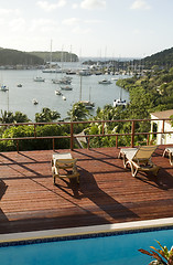 Image showing view English Harbor Antigua island Caribbean Sea from deck with 