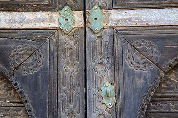 Image showing spain castle lock  knocker lanzarote abstract door wood  